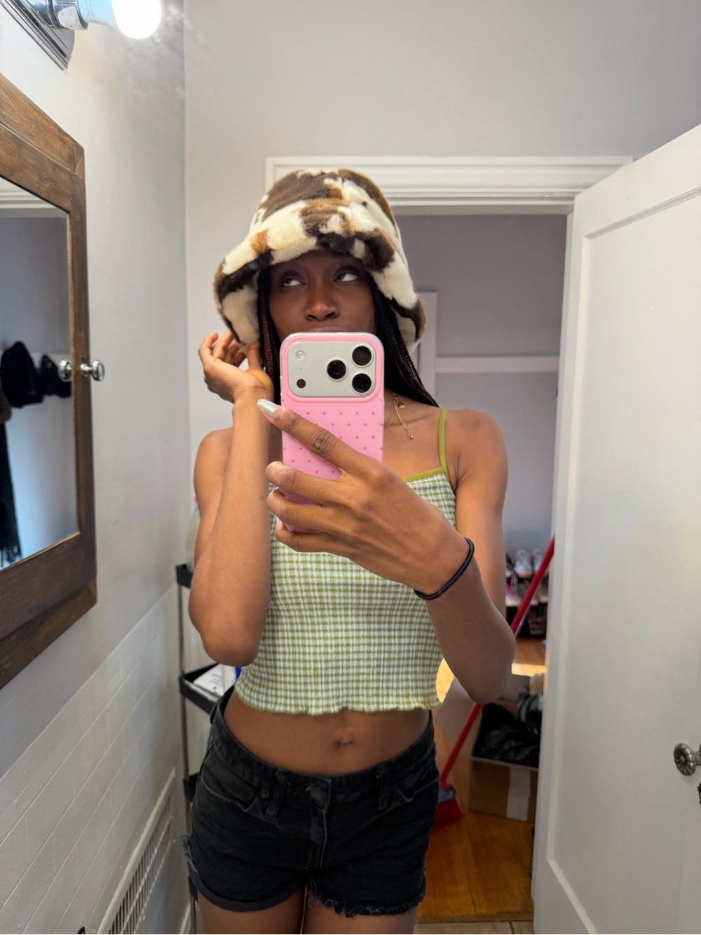 ASOS Faux Fur Cow Print Bucket Hat - Brown & Cream - Picture 4 of 4